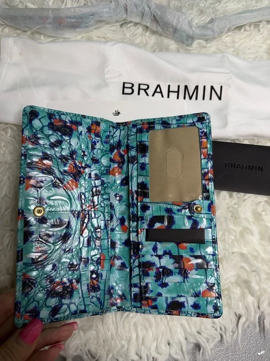 New Brahmin Katie Frisky Melbourne Turquoise Floral  Crossbody/Wallet - Picture 6 of 17
